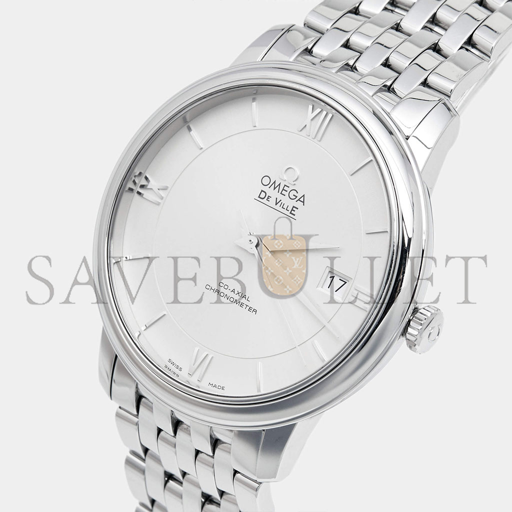 OMEGA SILVER STAINLESS STEEL DE VILLE PRESTIGE 45MM WATCH 424.10.40.20.02.003